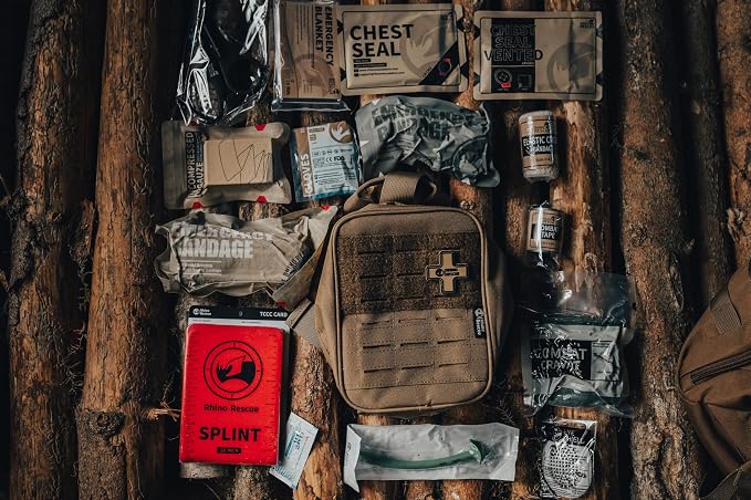 RHINO RESCUE IFAK Trauma Kit Pro with CAT Tourniquet (Coyote Brown) | TCCC Compliant, Combat-Proven, Tactical Molle Pouch, Professional First Aid Kit, Military Medical Kit, HSA/FSA Approved