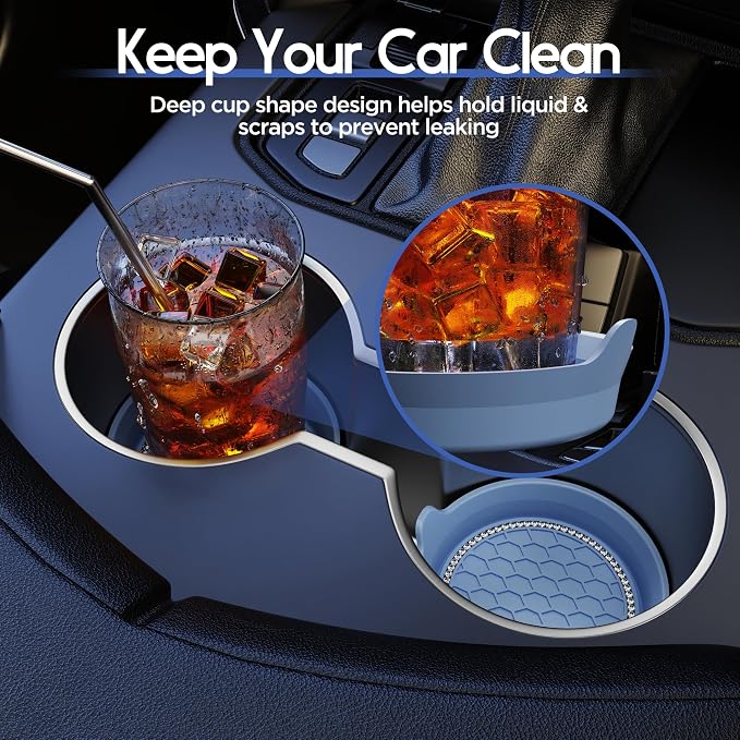 Amooca Car Cup Coaster Universal Non-Slip Cup Holders Bling Crystal Rhinestone Car Interior Accessories 4 Pack Gray Blue