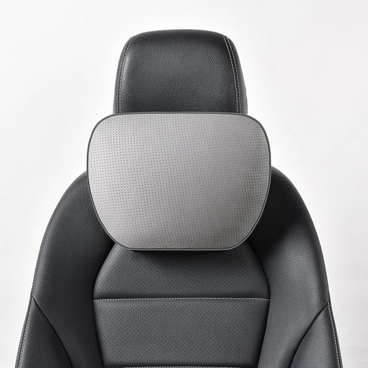 Genuine Leather Car Neck Pillow for headrest,Support Drive Seats Head Cushion,Real Cow Leather,11.8x7.5”,Plant-Based Polyester,Thickness & Height Adjustable,Inner Liner fillable(Grey,1p)