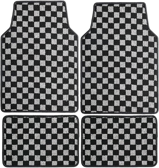 Plaid Car Floor Mats Set of 4,Checkered Plaid Pattern Vehicle Front Rear All Weather Carpets Mosaic Mats Rugs Non-Slip Auto Foot Mats Car Accessories Universal Fit for Car SUV Truck Van (Black White)