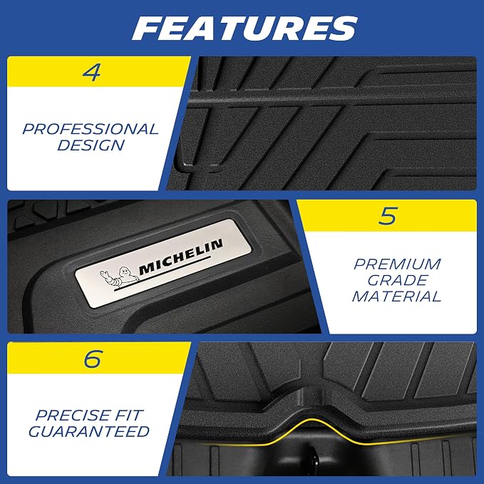 Michelin Vehicle Mat, All-Weather TPE Custom Fit Liner for Tesla Model Y 5 Seat Trunk Mats 2025-2027 (3 Piece), Elite