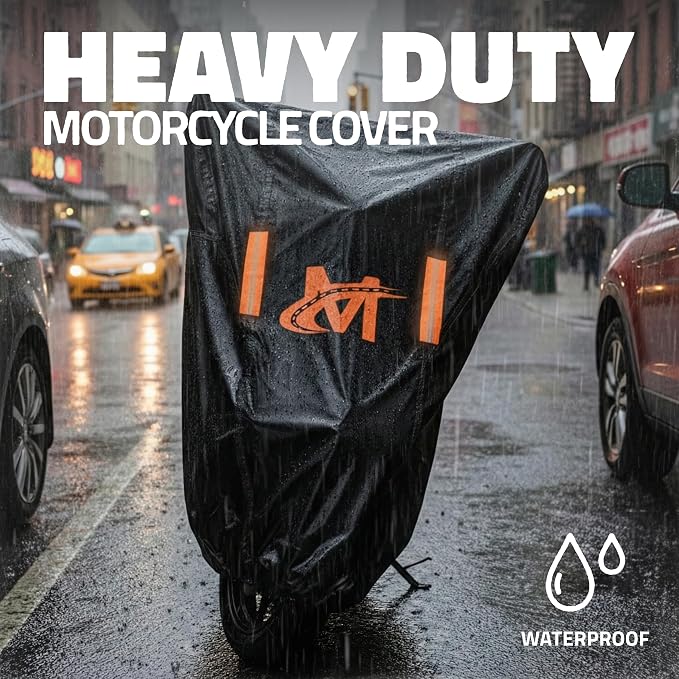 Mockins 91"x49"x39" Large Motorcycle Cover Heavy Duty Dual-Layer Fit | Motorcycle Cover Waterproof Outdoor 250G PVC + Soft HD Cotton For Midsize Cruisers, Sport-Touring & Retro Models Up to 91"