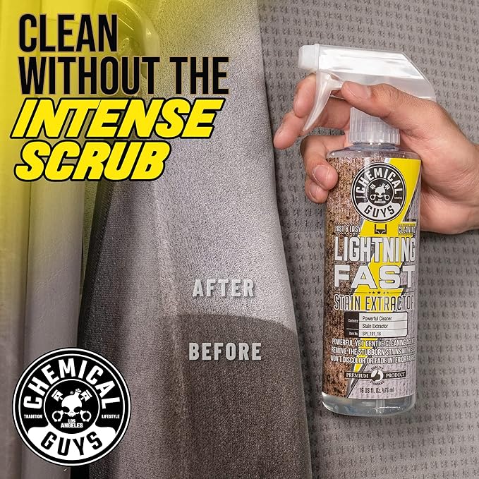 Chemical Guys Lightning Fast Carpet and Upholstery Stain Extractor - Chemical Guys Carpet Cleaner, Great for Fabric, Upholstery, Cars, Home, Office, Furniture, and More, Fresh Scent - 16 oz | Tackles coffee, soda, wine and pet messes on carpet, seats a...