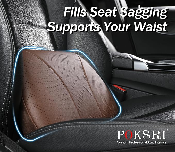 Genuine Leather Lumbar Support Pillow,Back Pain Relief Cushion,fits Tightly Around Waist,Real Cowhide,Memory Foam,fit Car Drive,Office Chair,Rest seat,Improve Posture,Portable,15.5''Lx 8.7''H