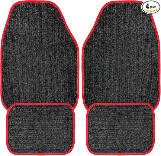 4PCS Car Floor Mats, Anti-Slip Waterproof Car Carpets with Safety Heel Pad, Heavy Duty Floor Mat for All Weather Protection, Universal Trim to Fit for Sedans Trucks SUVs (Black & Red)