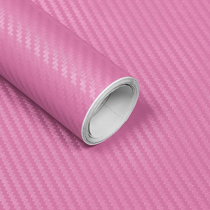 Lypumso 3D Pink Carbon Fiber Vinyl Wrap, Car Wrap Film Roll with Air-Release Technology for DIY Use, Car Auto Decal Exterior and Interior Wrapping Film, Vehicle Self Adhesive Sticker 1ft x 5ft