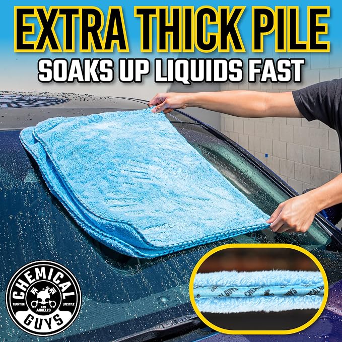 Chemical Guys, Woolly Mammoth Large Microfiber Drying Towel, Blue, 36 x 25 | Ultra-plush oversized towel soaks up water fast to dry the whole vehicle, soft and scratch-free on paint