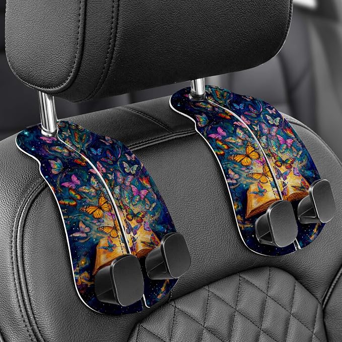 WOCOCN Purse Holder for Car, 2 Pack Heavy Duty Purse Hanger for Car, PU Leather Car Seat Hooks for Purses and Bags, Cute Butterfly Headrest Organizer for Handbags & Backpacks