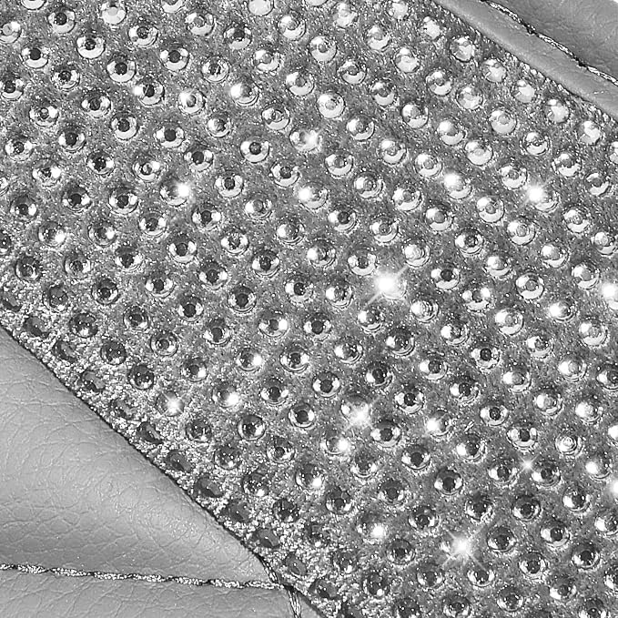 CAR PASS Bling Diamond Car Mats Gray Leather Floor Mats Sparkly Glitter Crystal Shining Rhinestone Carpet Anti-Slip Waterproof Pad Universal Fit for Automotive SUV Sedan Van 5pcs for Girl Women Gray