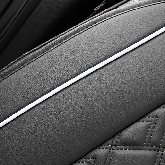 JOJOBAY Chevy Silverado Seat Covers,Leather Seat Covers for GMC Sierra,Custom Fit 2007-2026 1500 2500HD 3500HD Crew Double Extended Regular Cab,LT LZT RST(Rear Seat Covers,Black White)