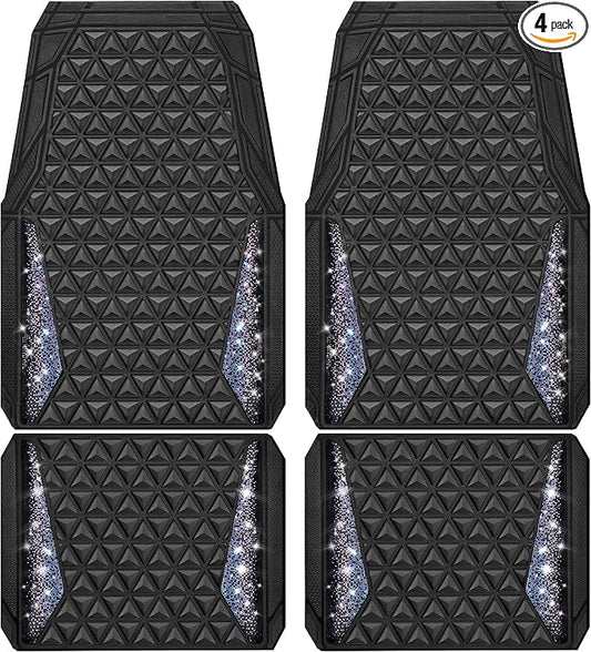 CAR PASS Dazzle Colour Change Car Mats Diamond Floor Mats Full Set Anti-Slip 3D Rhombus Waterproof Universal Trim Fit Liner Glitter Crystal Sparkly Shining Rhinestone Girl Women SUV Sedan Van Colorful