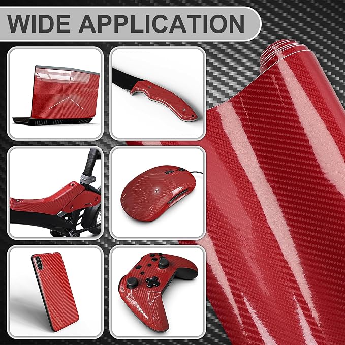 Lypumso 6D Carbon Fiber Vinyl Wrap Roll, Glossy Car Wrap Film Featuring Bubble Free Air Release Technology, Car Moto DIY Interior Exterior Decoration (Carbon Fiber Red, 1ft x 5ft)