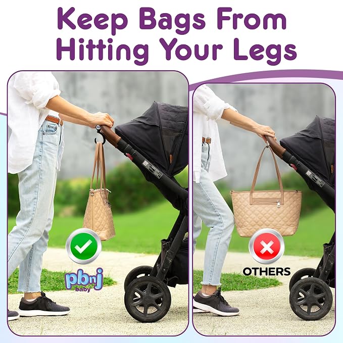 PBnJ Baby Stroller Hooks for Diaper Bags, Purses and Travel, 2 Pack