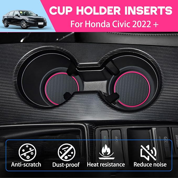 for Honda Civic Accessories 2026 2025 2024 2023 2022 Cup Holder Inserts Center Console Liner 3D Silicone Cup Holder Coaster Protector Mat Pad Non-Slip Interior Decoration for Civic 3Pcs (Pink)