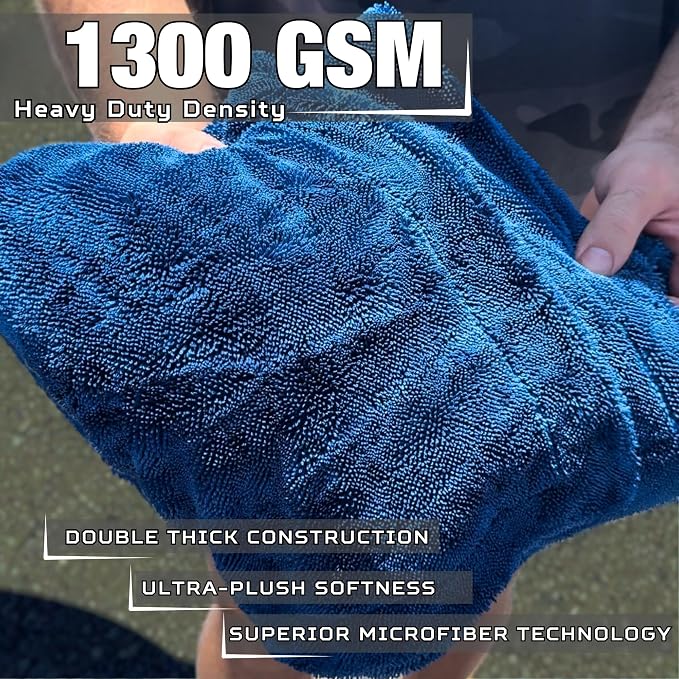 Premium XL Car Drying Towel 40"x24" - 1300 GSM Car Towel, 4-Pack (Navy) | Extra Large Professional Drying Towels Car Detailing, Double Twisted Loop Super Absorbent Microfiber Drying Towels for Cars