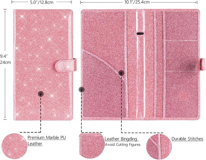 TOURSUIT Car Registration and Insurance Card Holder, Glitter Pink | Vehicle License Document Organizer, Glove Box Compartment, Interior Car Accessories, For Women Men