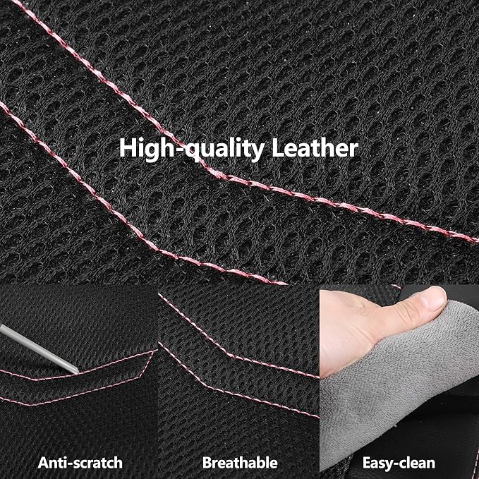 HChengkikz Car Seat Cover, Breathable and Sporty (Black + Pink) | Leather, Universal Fit for Most SUVs, Cars, Sedans, Trucks, Airbag Compatible, Easy to Install
