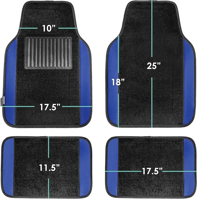 FH Group Automotive Floor Mats – Universal Fit Premium Carpet Car Mats with Driver Heel Pad, Full Set for Cars, SUVs & Trucks - Blue