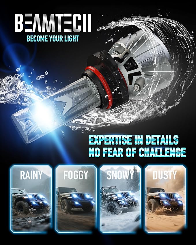 BEAMTECH 9005 Light Bulb, 800% Brighter High Speed Fan 6500K White, 2 Bulbs | 50,000h Lifespan, 15,000rpm Turbo Fan, Liquid Cooling Tube, Aviation Aluminum Body