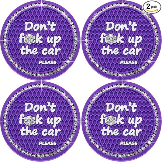 2PCS Bling Crystal Rhinestone Cup Holder Coaster – 2.75 Inch Anti-Slip Auto Insert Cup Coaster – Sparkling Interior Decor Accessories for Cars & Vehicles (Purple & White)