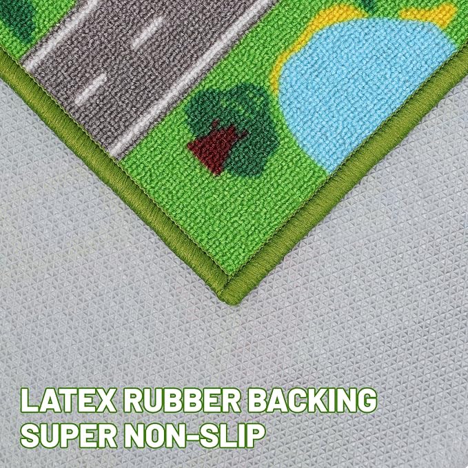 Kids Carpet Playmat Rug 59"x39.4", Car Rug for Kids Cars, Non-Slip Town City Road Map Kids Rugs for Playroom Bedroom Boys, Kids Cars Play Mat Track Road Rugs for Kid(59X39.4Inch,Green)