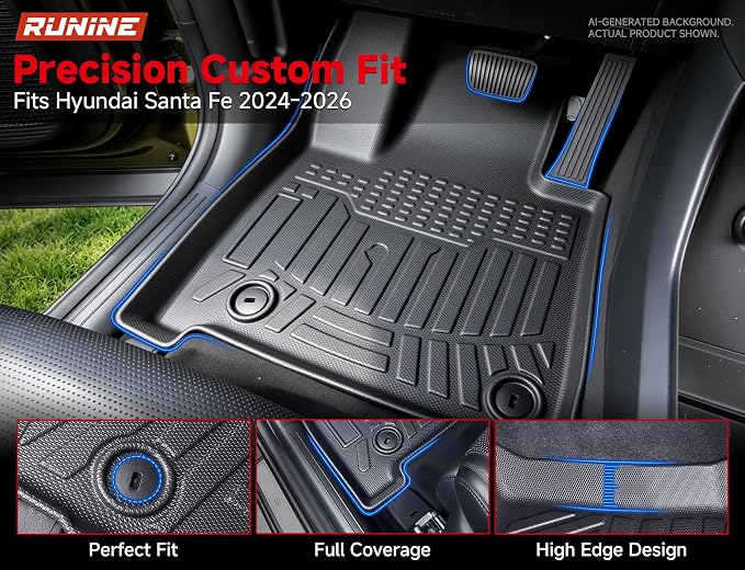Floor Mats for Hyundai Santa Fe 2024 2025 2026(Fit Hybrid/Gas), All Weather Protection Custom Floor Mats Trunk Cargo Mat and Car Windshield Cover Set for Hyundai Santa Fe Accessories