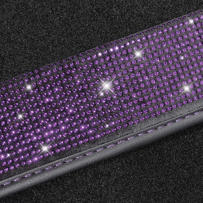 CAR PASS Bling Rhinestones Diamond Car Floor Mat, Crystal Sparkly Shining Glitter Carpet, Waterproof Anti-Slip PVC Heel Pad Universal Fit Interior Set SUV,Sedan,Van,4pcs Girl Women Men Violet Purple