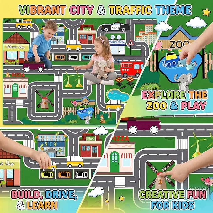 Car Rugs for Kids - Car Track Carpet for Boys Road Rug for Bedroom Road Map Carpet for Kids Play Mat Farm, 4. 5x6 Feet