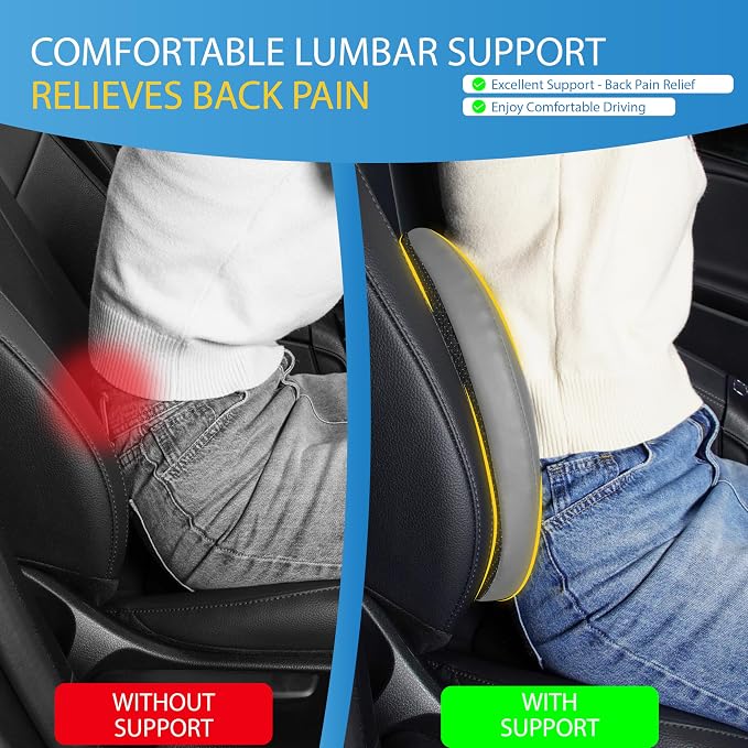 Lofty Aim Lumbar Support Pillow for Car, Car Seat Back Support for Driving | Memory Foam Car Lumbar Support for Driving Seat, Car Back Cushion, Adjustable Straps, Lower Back Pillow, PU Leather, Gray