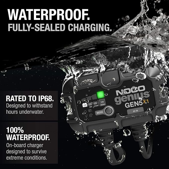 NOCO Genius GEN5X1: 1-Bank, 5A Onboard Battery Charger - 5A Per Bank, 12V Waterproof Marine Charger with Overcharge Protection & Temperature Compensation – for Lead-Acid & Lithium Batteries