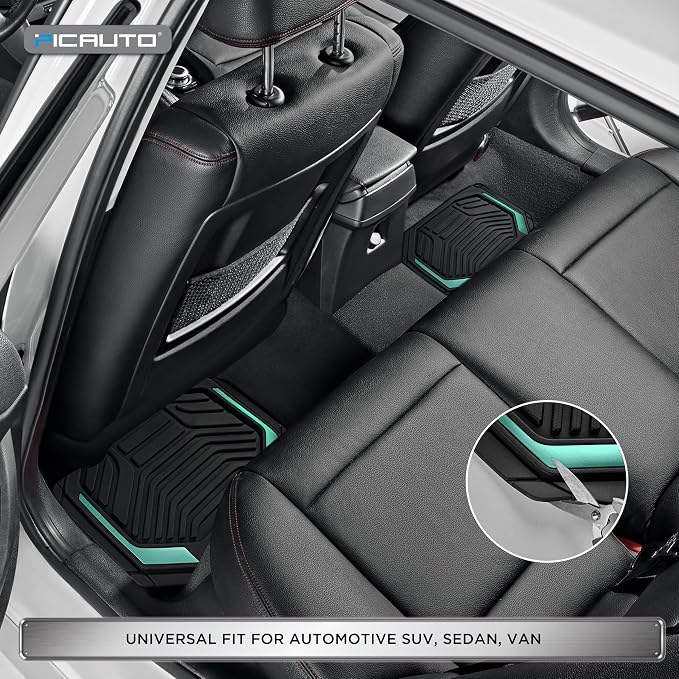 PIC AUTO Heavy Duty Rubber Floor Mats, Mint Aluminum Film Car Mats Set, Front and Rear Car Mats with Anti-Slip Backing, All Weather Protection, Trim-to-Fit for Automotive SUV, Sedan, Van