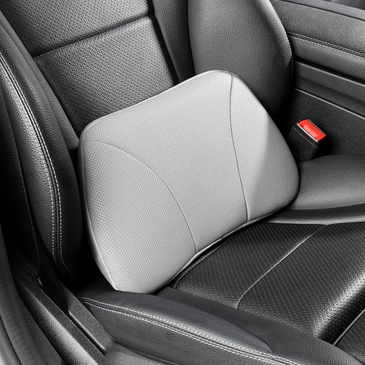Genuine Leather Lumbar Support Pillow,Back Pain Relief Cushion,fits Tightly Around Waist,Real Cowhide,Memory Foam,fit Car Drive,Office Chair,Rest seat,Improve Posture,Portable,15.5''Lx 8.7''H