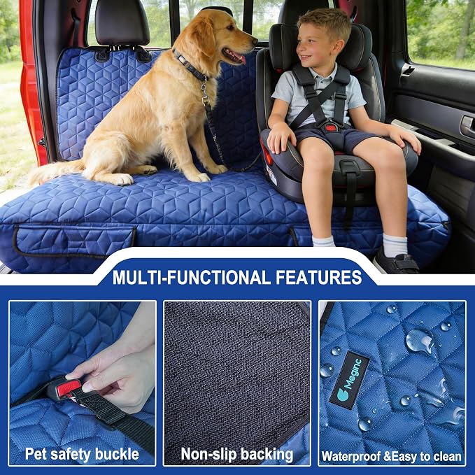 Meginc Dog Car Seat Covers for Back Seat, Heavy Duty Pet Bench Seat Covers for Trucks Waterproof Protector Back Seat Nonslip Dogs Car Seat Covers for Crew Cab/Ford F-Series/Ram 1500/Sierra/Silverado