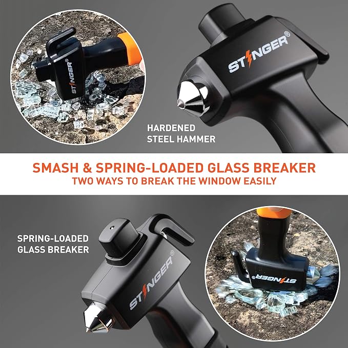 Stinger Super Duty Car Emergency Escape Tool, Hardened Carbon Steel Vehicle Safety Hammer, Spring Loaded Window Breaker, Razor Sharp Seat Belt Cutter, Life-Saving Rescue Tool (Combo 2 pcs Orange)