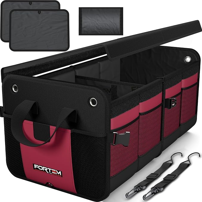 FORTEM Trunk Organizer For SUV Car Organizer and Storage, Collapsible Multi-Compartment Storage Bag Car Accessories for Women Men, 1680D Oxford, Non Slip Bottom, Adjustable Straps, Soft Cover (65L)