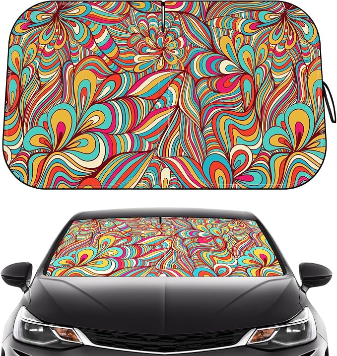 Car Windshield Sun Shade - Reflector Sunshade Offers Ultimate Protection for Car Interior, Cool Reflective Sun Blocker Fits Small Sedans, Mini SUVs