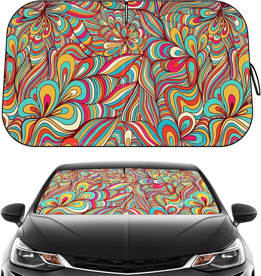 Car Windshield Sun Shade - Reflector Sunshade Offers Ultimate Protection for Car Interior, Cool Reflective Sun Blocker Fits Small Sedans, Mini SUVs