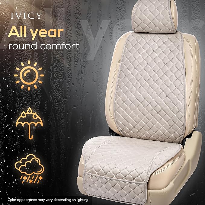 IVICY Faux Suede Front Car Seat Cover – Non-Slip Bucket Seat Protector for Most Cars, SUVs, Vans & Trucks – 1 Seat Cover, Machine Washable, Side-Airbag Friendly, Light Gray