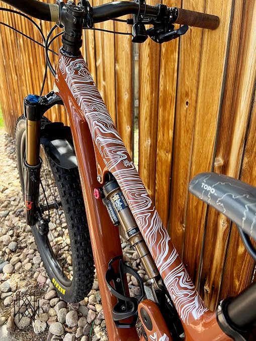Bike Frame Protection Tape- High Impact Clear Vinyl Wrap Includes Tool (4”x72) Bicycle Frame Protector, Mountain Bike Frame Guard Chainstay Protector (White Topo)