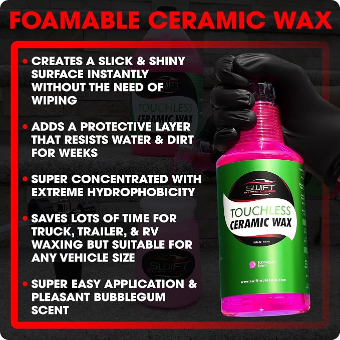 Swift Touchless Ceramic Foamable Wax (5 Gallon) – Spray On/Rinse Off For High-Gloss, Hydrophobic Protective Layer | For Foam Cannon & Foam Pump Sprayer After Car Wash | Wax Cars, Trucks, RV’s & More!