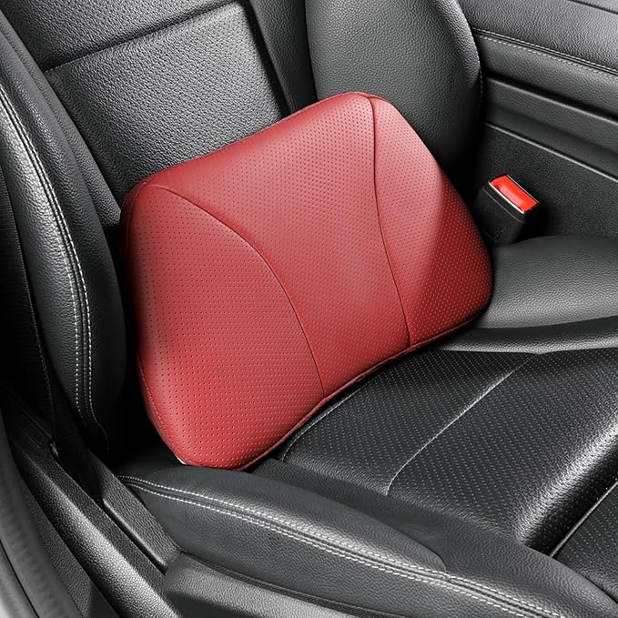 Genuine Leather Lumbar Support Pillow,Back Pain Relief Cushion,fits Tightly Around Waist,Real Cowhide,Memory Foam,fit Car Drive,Office Chair,Rest seat,Improve Posture,Portable,15.5''Lx 8.7''H