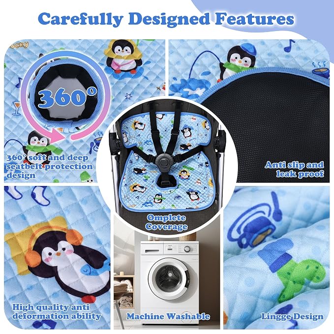 Babenest Car Seat Potty Protector Cover -Waterproof Carseat Training Liner for Baby &Toddler Shower Gift, Dry Piddle Pee Pad with Fun Designs for Strollers & Infant Car Seats (Blue-Penguin, 2 Count)