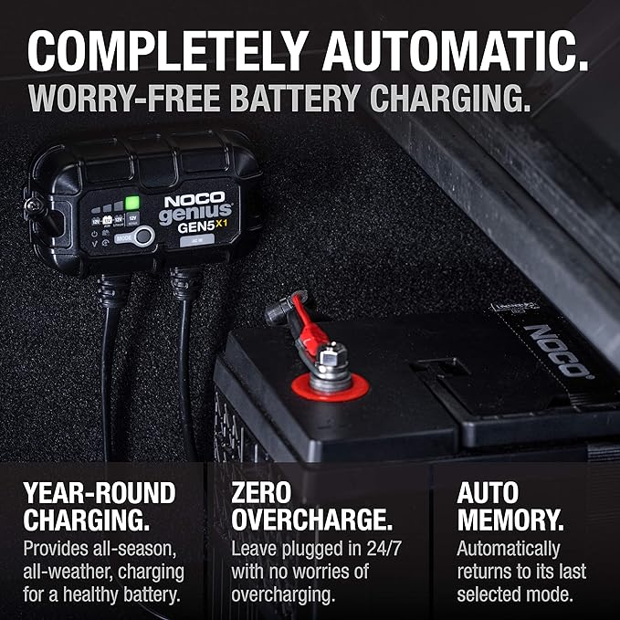 NOCO Genius GEN5X1: 1-Bank, 5A Onboard Battery Charger - 5A Per Bank, 12V Waterproof Marine Charger with Overcharge Protection & Temperature Compensation – for Lead-Acid & Lithium Batteries
