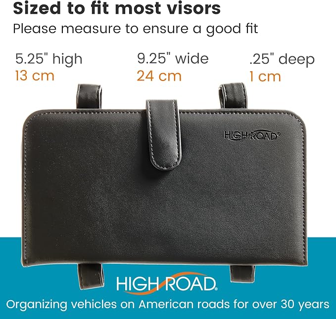 High Road Car Visor Organizer and Registration and Insurance Card Holder | Faux Leather Visor Document Holder With 6 Clear Pockets for Receipts, Registration Paperwork and Insurance Cards