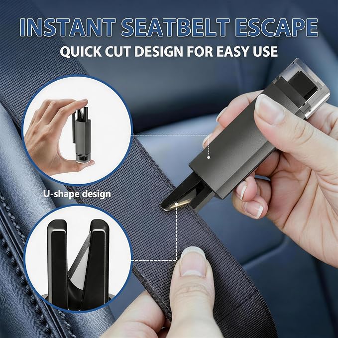 4 Pack Car Window Breaker and Seatbelt Cutter, Spring-Loaded Emergency Escape Tool, Professional Underwater Glass Breaker, Automotive Safety Hammer for Family Cars, Trucks, SUVs (Red/Gray)