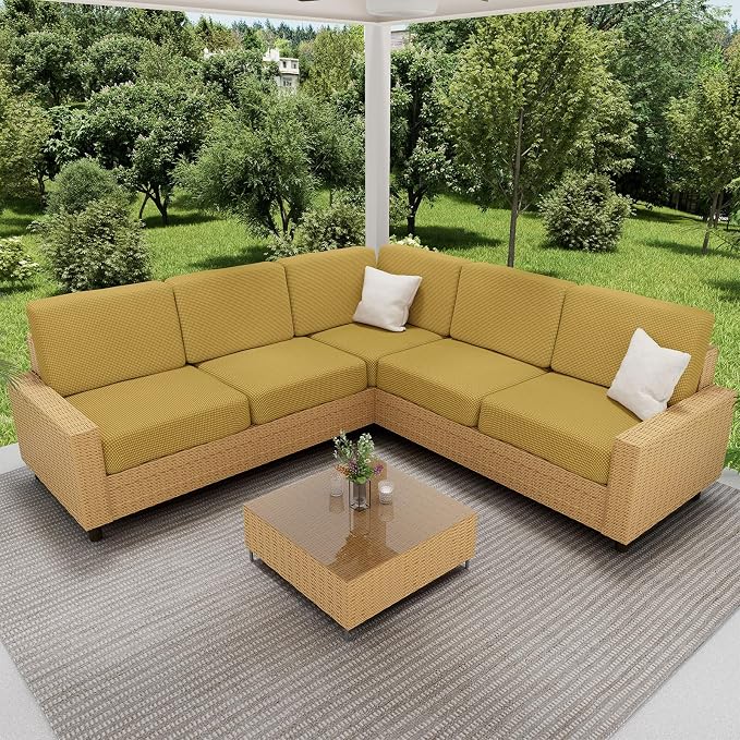 hyha Waterproof Couch Cushion Covers for Pets, Non Slip Sofa Cover for Dogs Washable, Soft Thick Stretch Jacquard Fabric, Sofa Slipcovers with Elastic Bottom (3 Pieces, Ginger Yellow)
