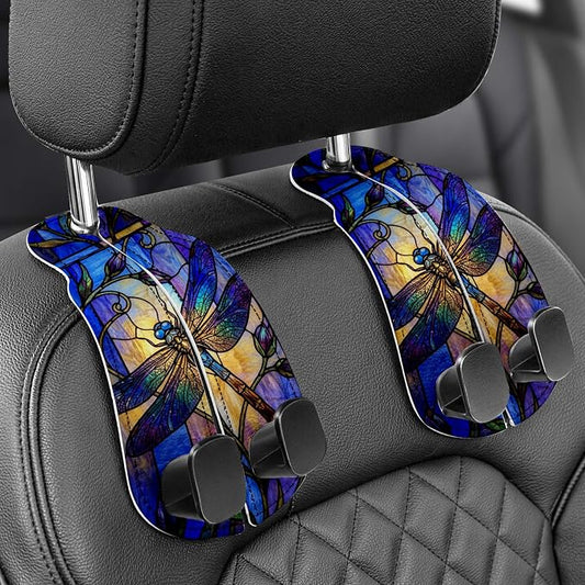WOCOCN Purse Holder for Car, 2 Pack Heavy Duty Purse Hanger for Car, PU Leather Car Seat Hooks for Purses and Bags, Cute Dragonfly Headrest Organizer for Handbags & Backpacks