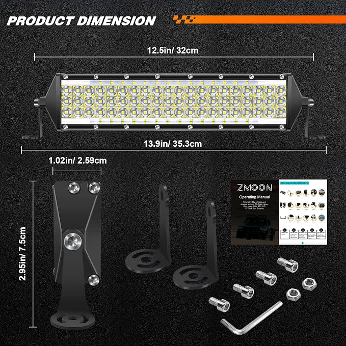 Zmoon 12 Inch 40W LED Light Bar, Spot Flood Combo Beam Fog Lights for Truck | IP67 Waterproof Five Rows Driving Light, Durable Aluminum Housing for Excellent Heat Dissipation SUV ATV Boat