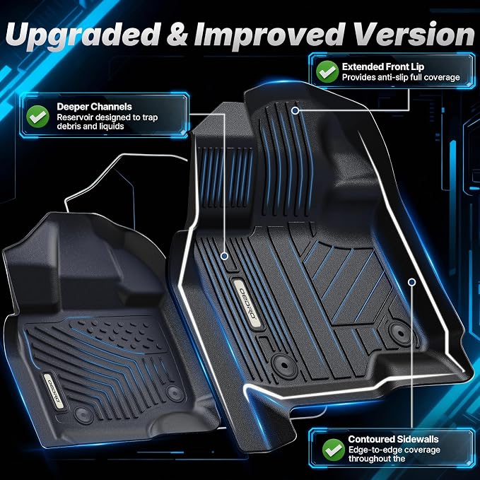 OEDRO Upgraded Floor Mats Fit for Dodge Ram 1500 Quad Cab 2002-2008, Dodge Ram 2500/3500 Quad Cab 2003-2009, All Weather TPE Floor Liners, Car Mats Tailored Fit Truck Accessories, 1st and 2nd Row