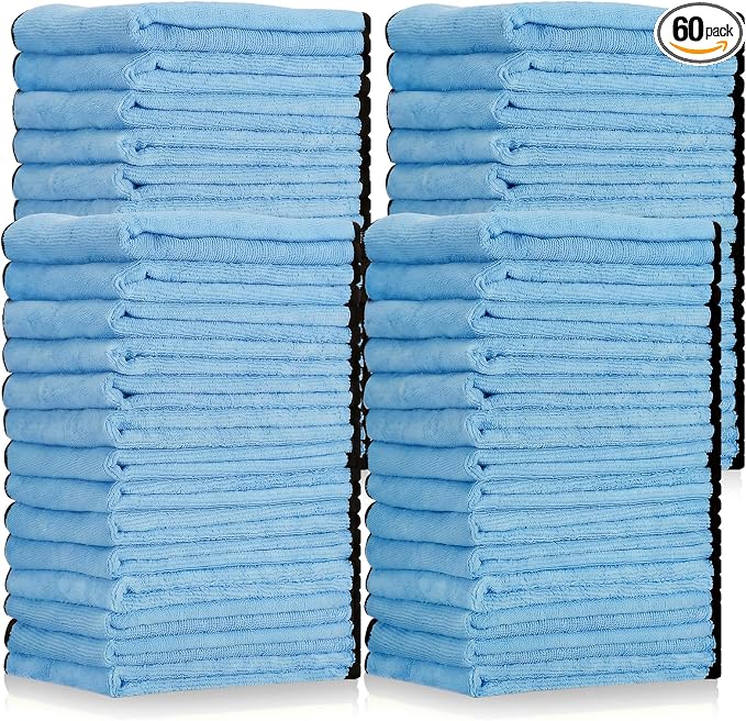 Tallew 60 Pcs Light Blue Microfiber Towels: 16"x16" Microfiber Drying Towels Bulk Micro Fiber Car Cleaning Cloth for Cars Drying Washing Polishing Cleaning Household Supplies